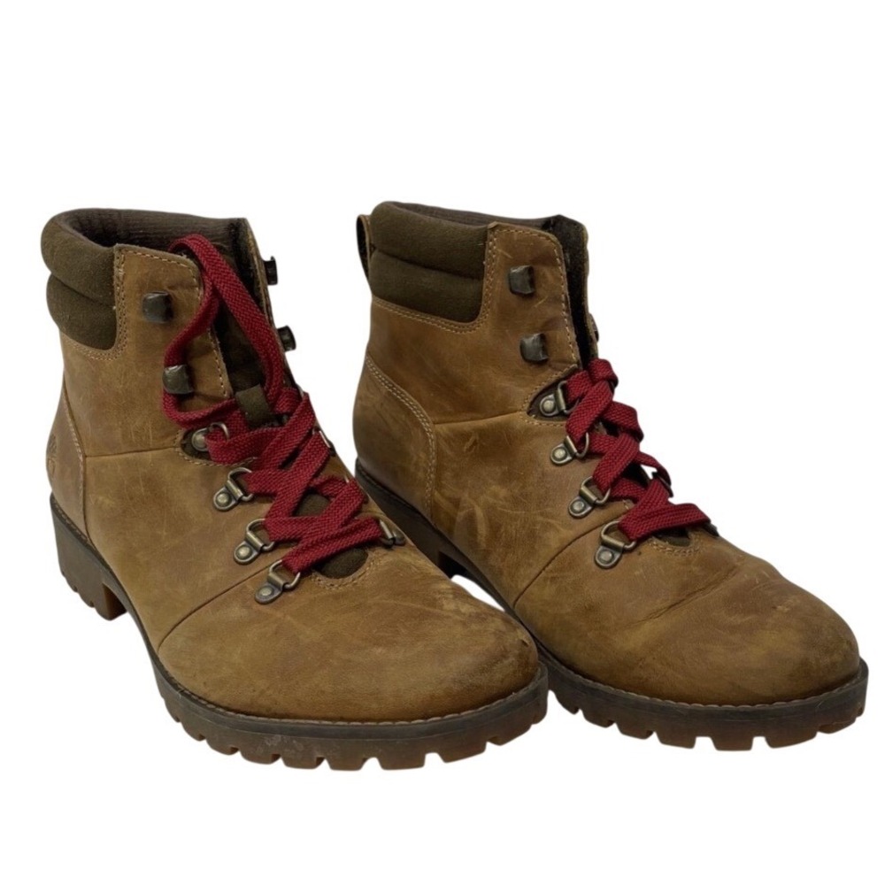 Timberland Courmayeur Valley Hiking Boots Womens 8.5 Brown Leather Red Lace
